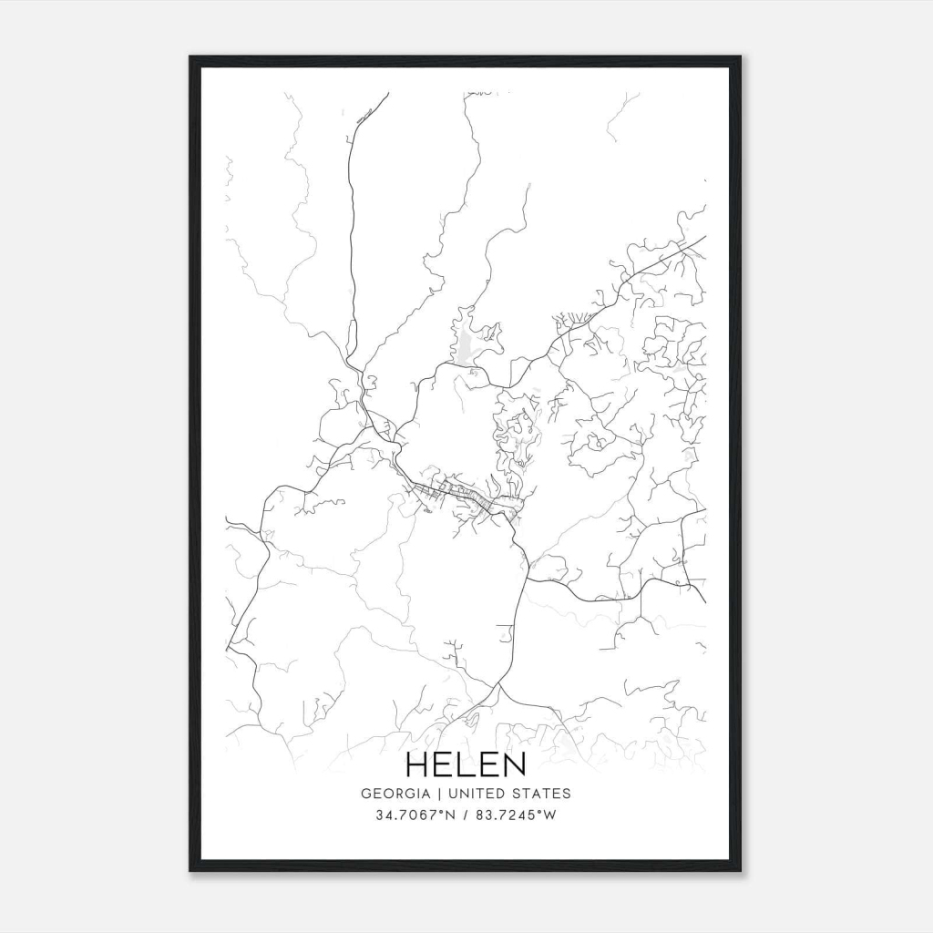 Helen Georgia Map Poster, Modern Home Decor Wall Art Print - Custom Maps &amp;amp; Posters | Map Of Helen Georgia Usa
