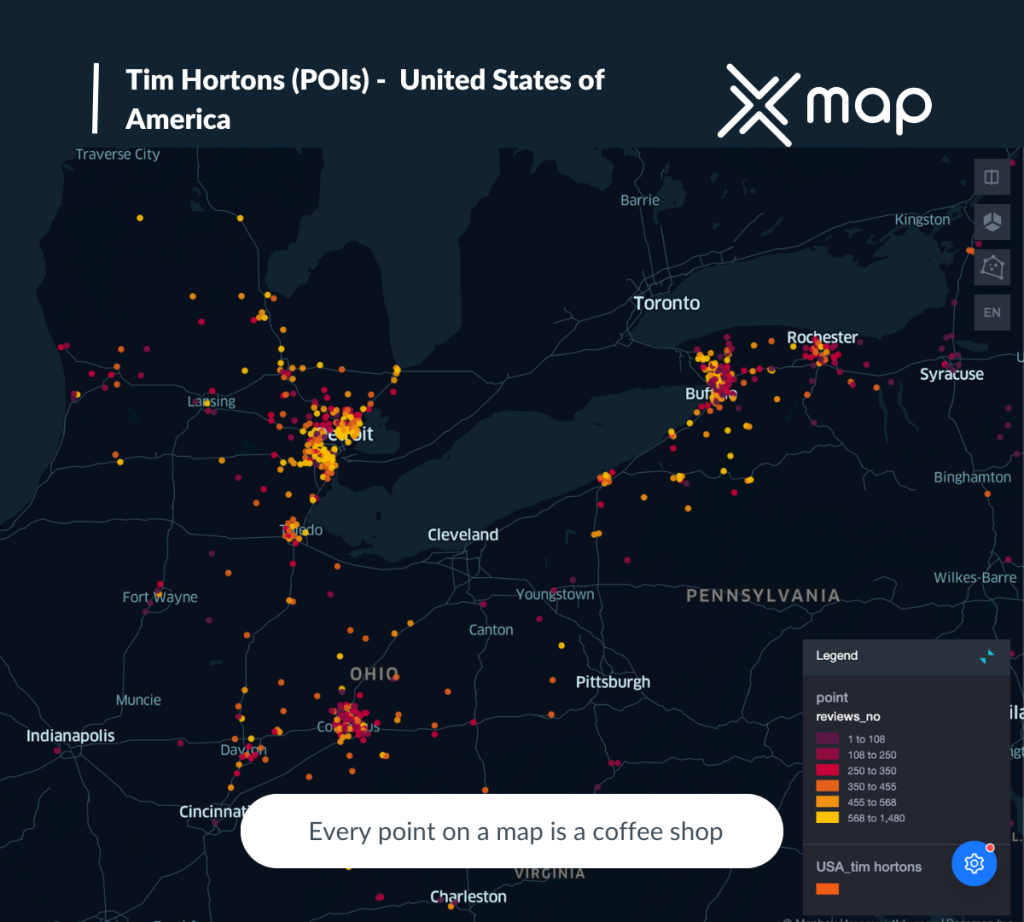 How Many Tim Hortons Are In Usa 2025 ? Xmap Ai | Map of Tim Hortons in USA