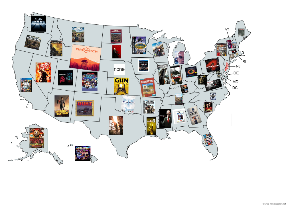 I Made A Map Of Video Games Set In Each U.s State : R/Mapporn | Map Of The Usa Game