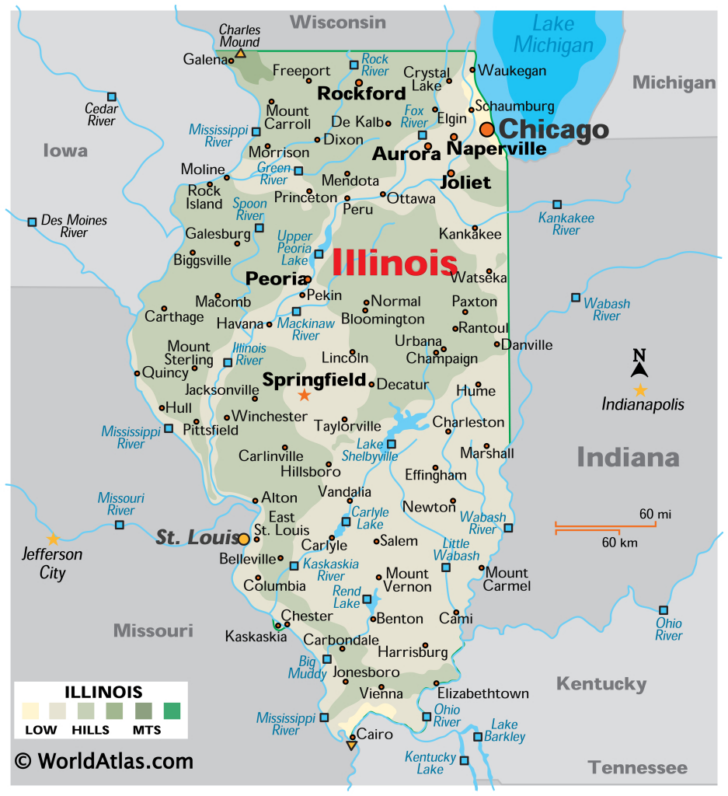 Illinois on the Map of USA