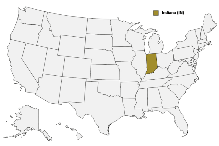 Indiana on Map of USA