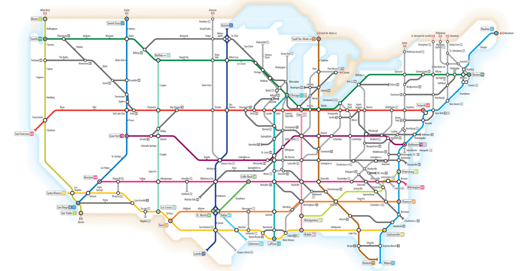 Infographic: U.s. Interstate Highways, As A Transit Map | Major Highway Map of USA