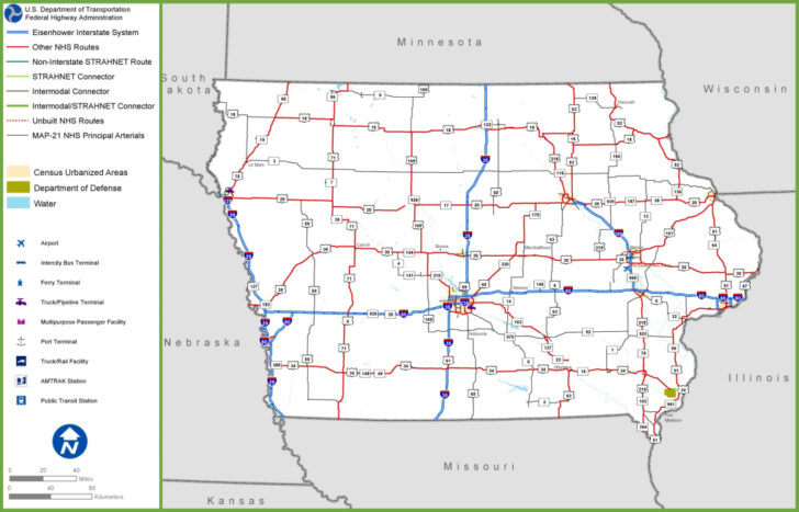 Road Map of Iowa USA