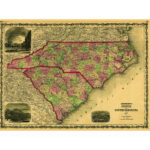 Johnson'S North & South Carolina Wall Map, 1861   The Map Shop | Map Of North And South Carolina USA