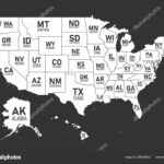Karte Der Vereinigten Staaten Von Amerika Mit Staatsnamen Und | Black And White Map Of The USA With State Names