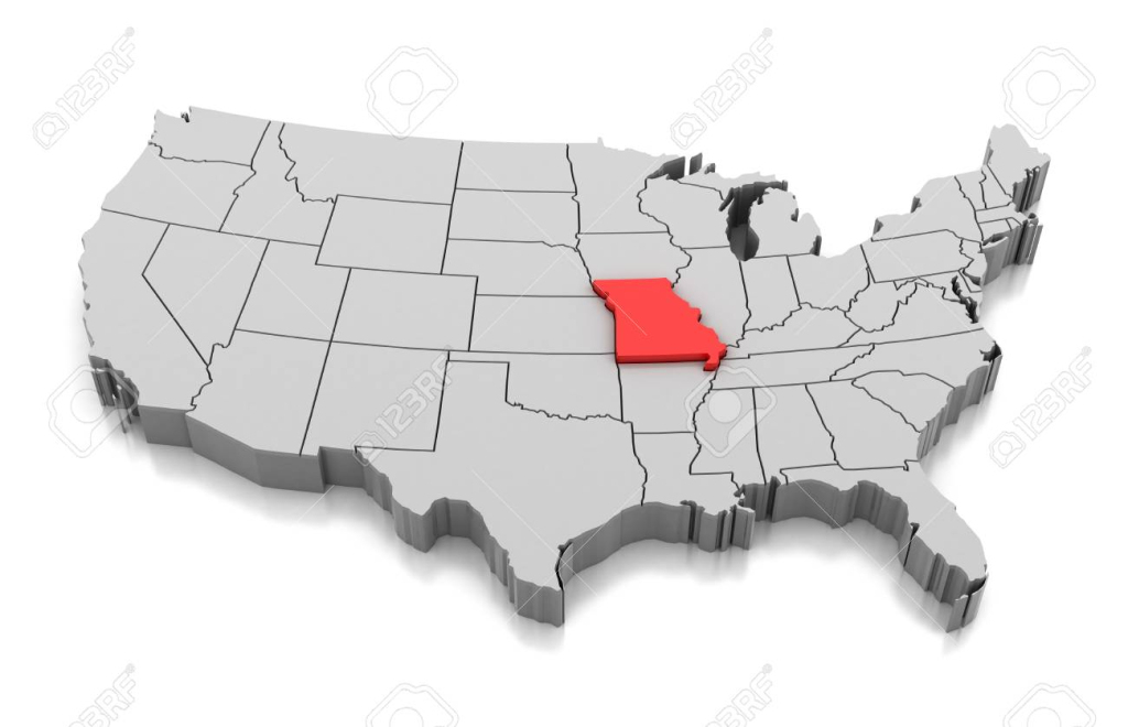 Karte Des Staates Missouri, Usa, Lokalisiert Auf Weiß. Lizenzfreie | Missouri On The Map Of Usa