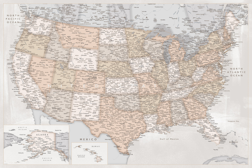 Karte Highly Detailed Map Of The United States In Rustic Style | Detailed Map Of The Usa