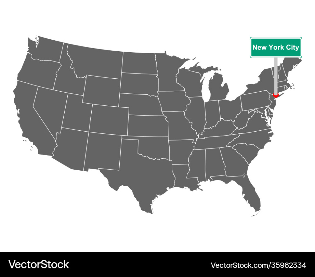 Karte Usa Mit Straßenschild Neue York Stadt Vektorbild | New York on the Map of the USA