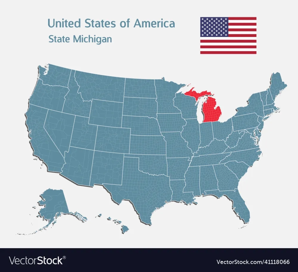 Landkarte Land Usa Und Staat Michigan Lizenzfreier Vektor | Michigan On Map Of Usa