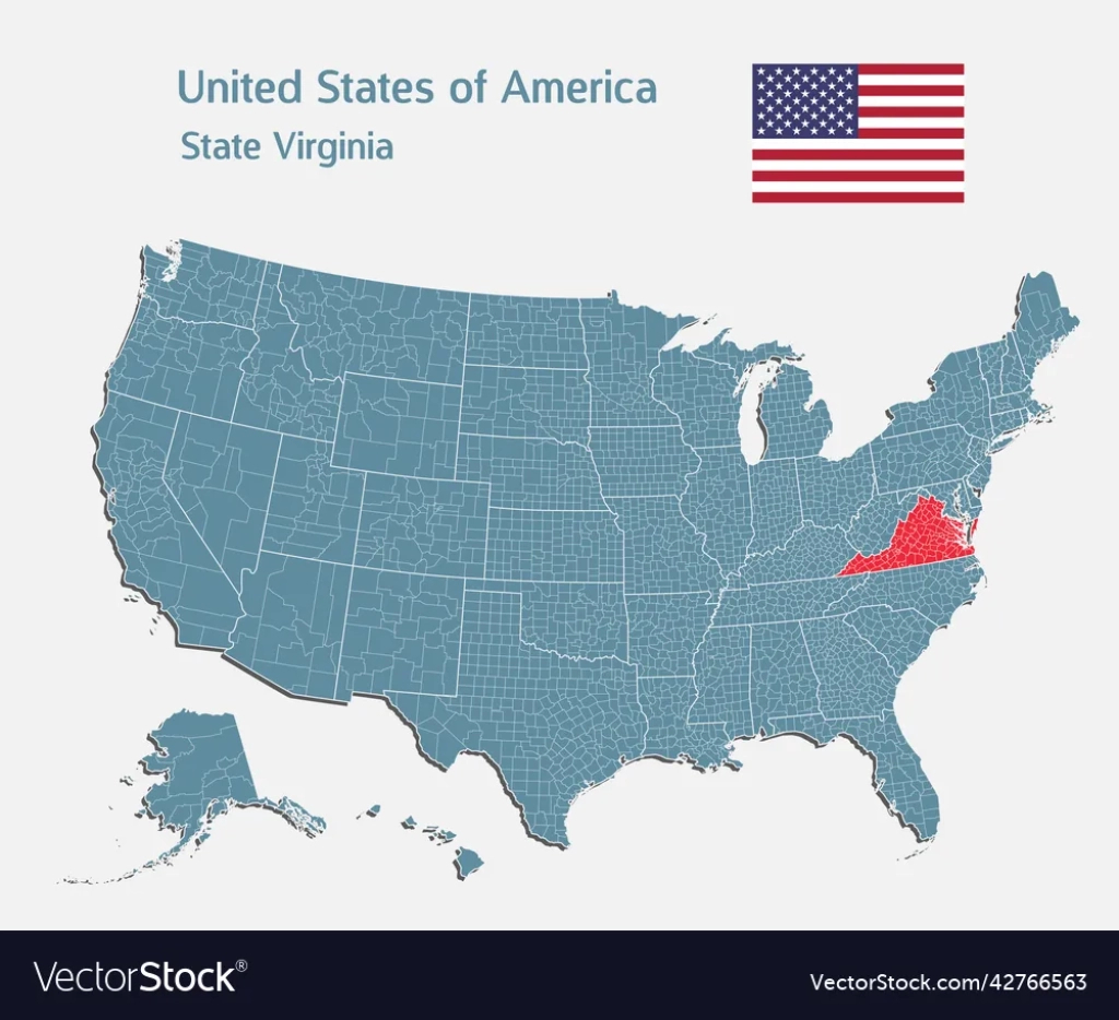 Landkarte Land Usa Und Staat Virginia Lizenzfreier Vektor | Virginia on the Map of USA
