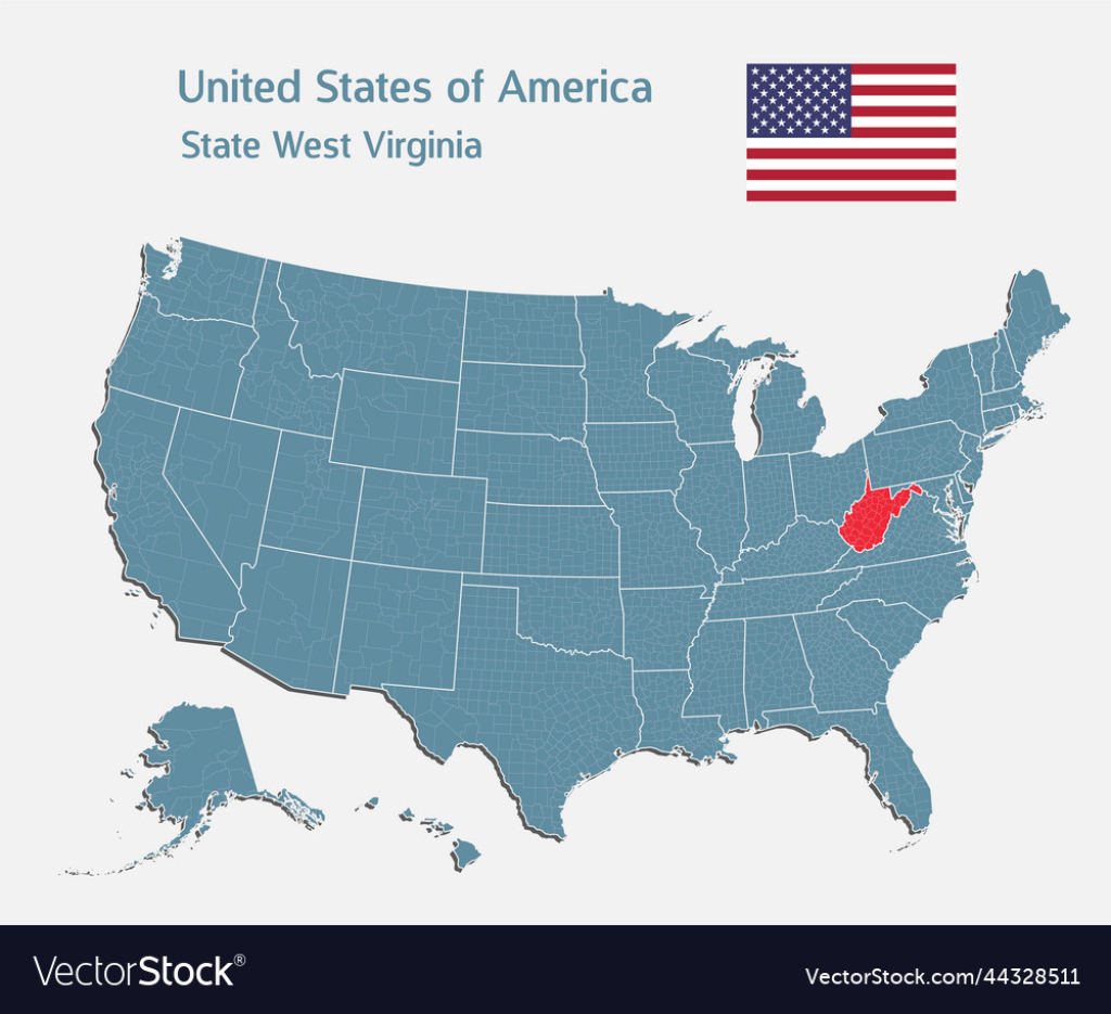 Landkarte Land Usa Und Staat West Virginia Vektorbild | West Virginia On Map Of Usa