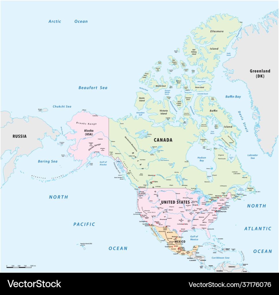 Landkarte Nordamerika Mexico Canada Und Usa Vektorbild | Map Of Usa And Canada And Mexico