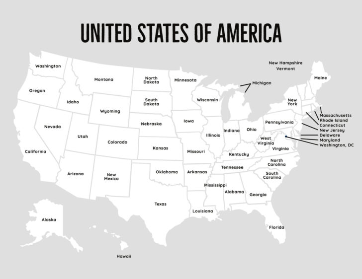 Labeled Map of USA Black and White Printable