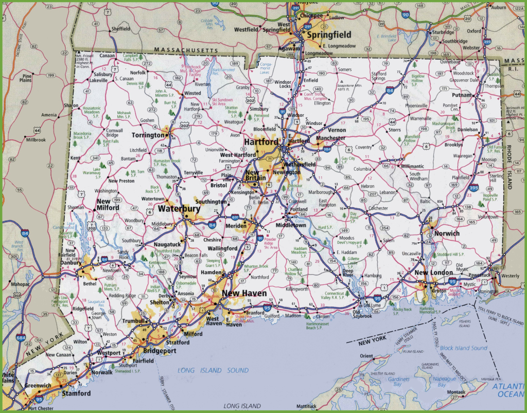 Large Detailed Map Of Connecticut With Cities And Towns | Detailed Map of Connecticut USA