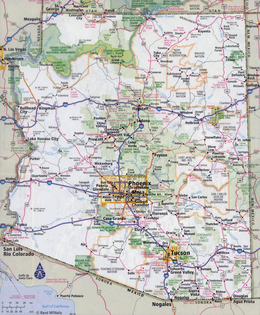 Large Detailed Road Map Of Arizona State With All Cities | Vidiani | Detailed Map Of Arizona Usa
