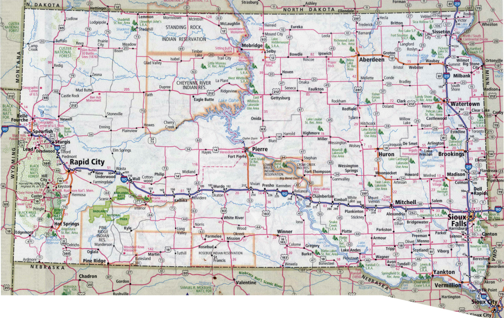 Large Detailed Roads And Highways Map Of South Dakota With All | Road Map of South Dakota USA
