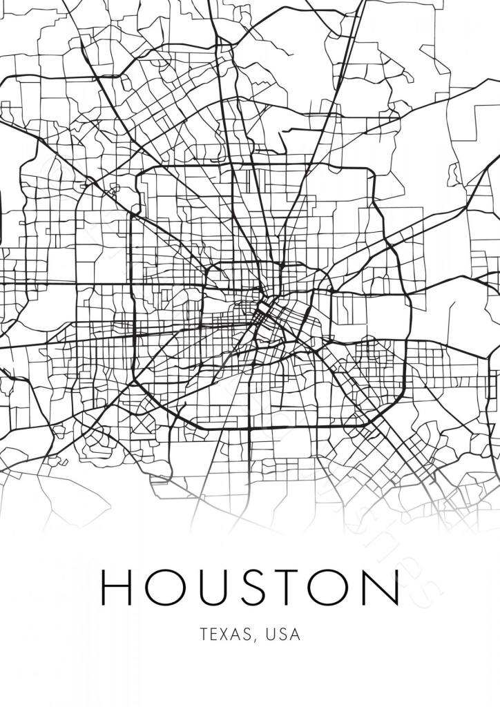 Large Houston City Map Print - Wall Art Printable Prints | Street Map of Houston Texas USA