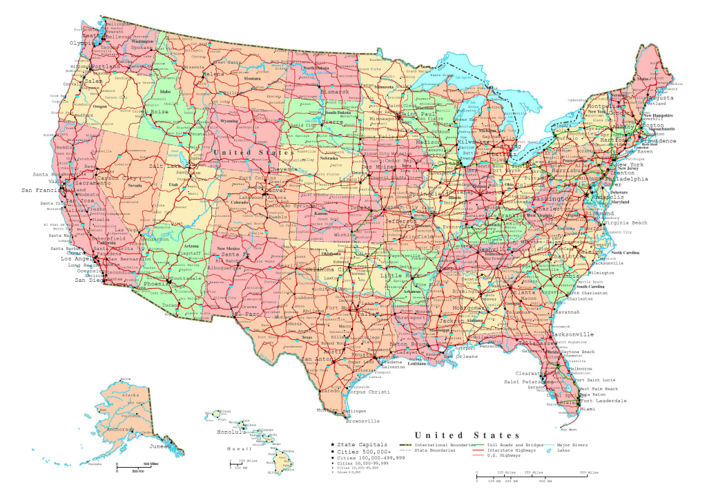 Large Political And Administrative Map Of The Usa With Roads And | Large Map Of Usa With States And Cities