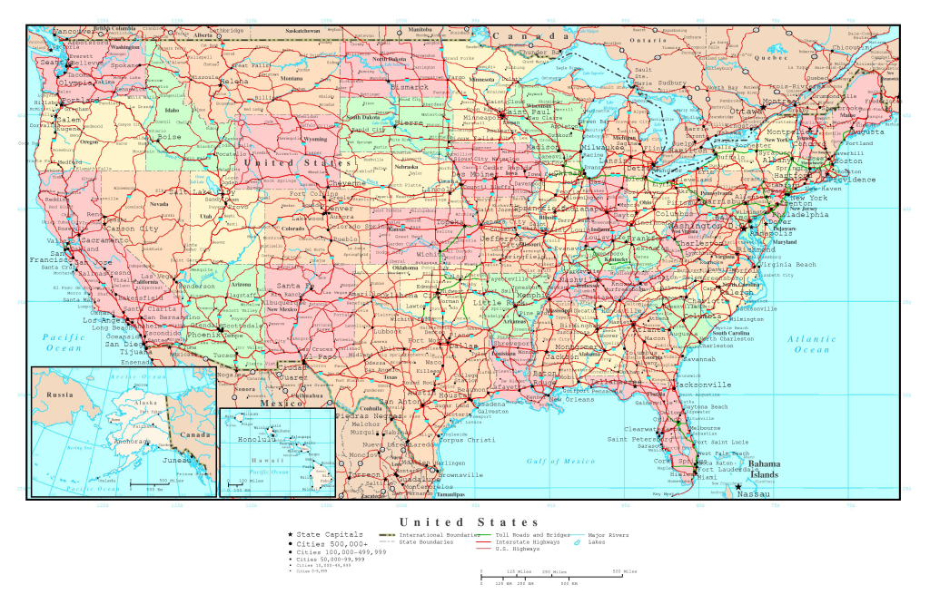 Large Political And Administrative Map Of The Usa With Roads And | Map of USA States Cities and Highways