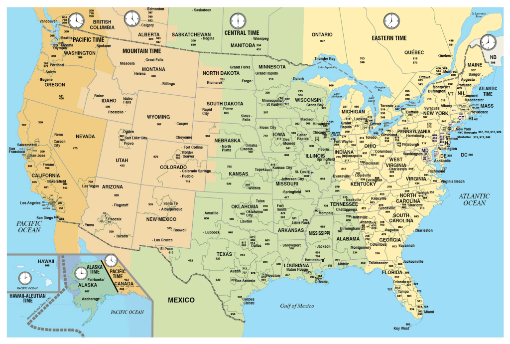 Large Usa Area Codes Map With Time Zones | Usa (United States Of | Map Of Time Zones Usa With Cities