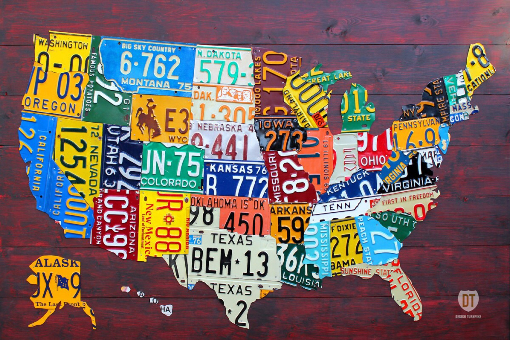 License Plate Map Of The United States Art - Large Size 48&amp;quot; X 32 | License Plate Map Of Usa