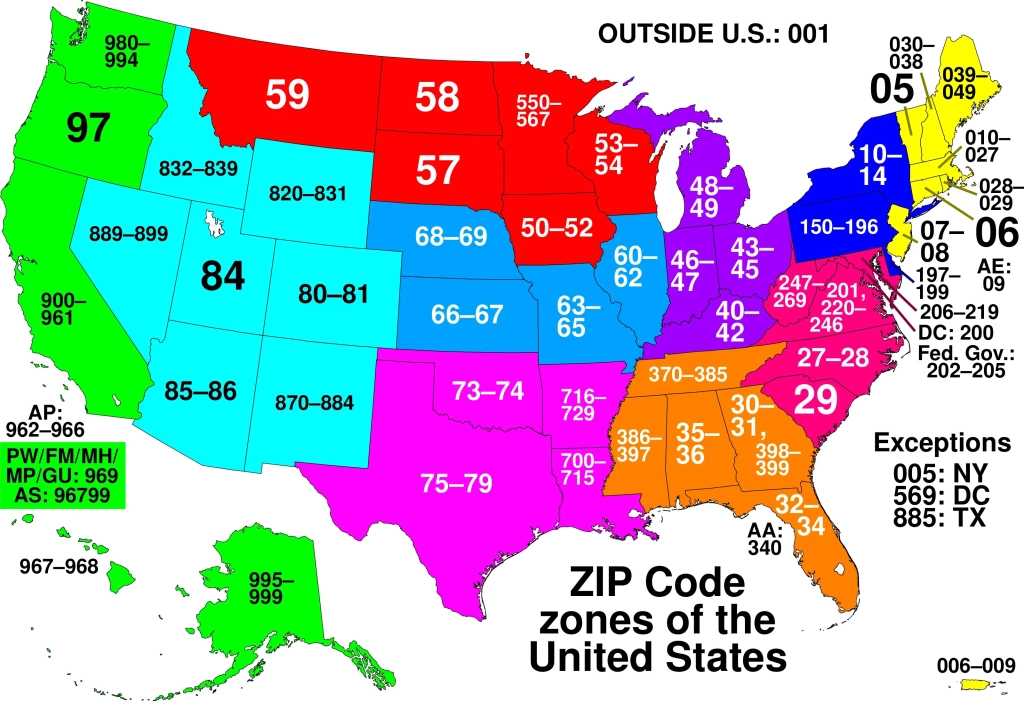 List Of 5 Digit Zip Codes United States: American Postal Code | Map of Zip Codes USA
