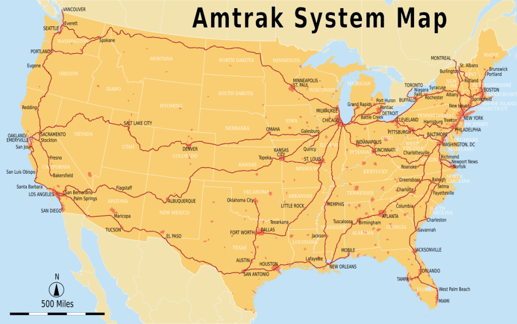 List Of Amtrak Routes - Wikipedia | Map of USA Train Routes