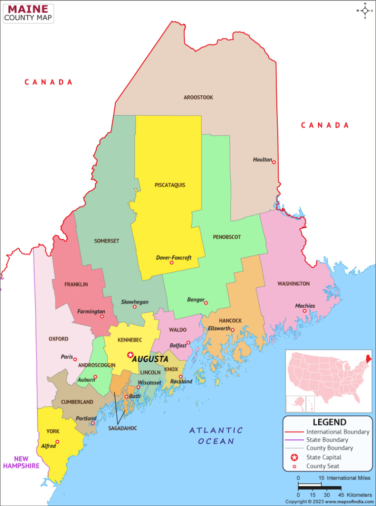 Maine Map | Map Of Maine (Me) State With County | County Map Of Maine Usa