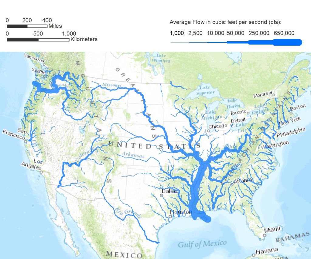 Major Usa River Map With An Emphasis On Volume / Flow Rate : R/Mapporn | Map Of Usa With Rivers Labeled