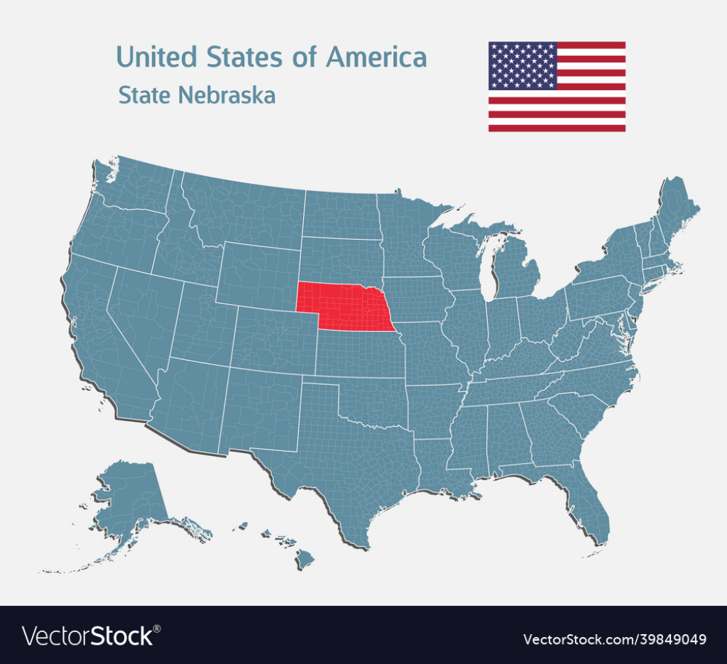 Map Country Usa And State Nebraska Royalty Free Vector Image | Nebraska on Map of USA