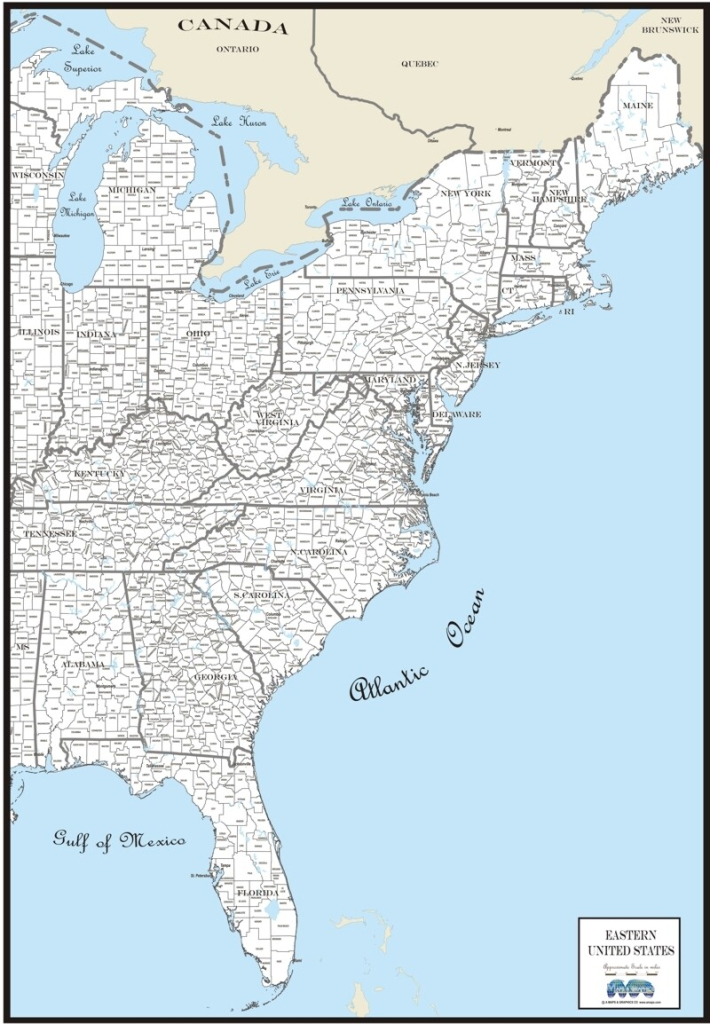 Map Custom East Coast Usa Region County Outline/County Names | Map Of East Coast Usa With Cities