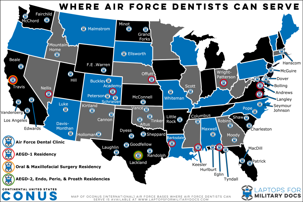 Map Of Air Force Bases Where Dentists Can Serve | Map Of Usaf Bases In Usa