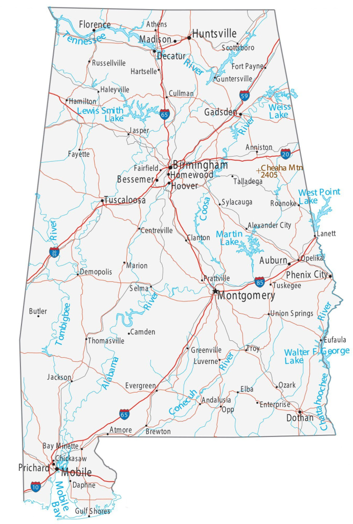 Map Of Alabama - Cities And Roads - Gis Geography | Map Of Alabama Usa With Cities