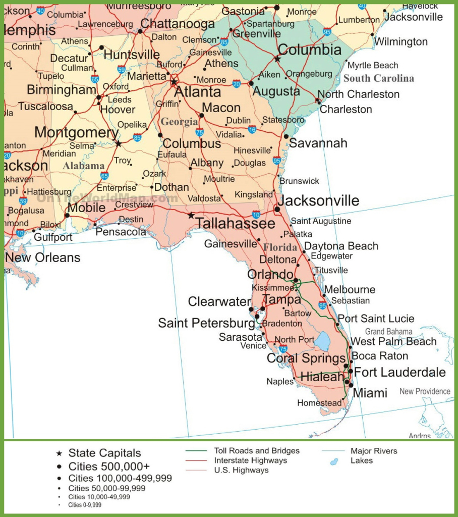 Map Of Alabama, Georgia And Florida - Ontheworldmap | Map Of Georgia Usa And Florida