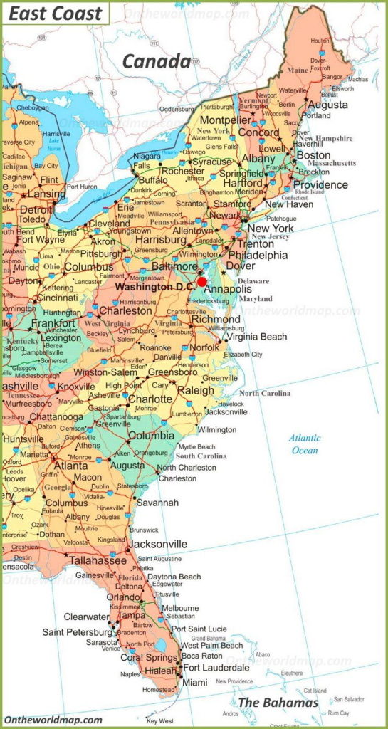 Map Of East Coast Of The United States | Detailed Map Of Usa East Coast