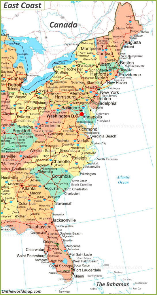 Map Of East Coast Of The United States - Ontheworldmap | Printable Map Of East Coast Usa