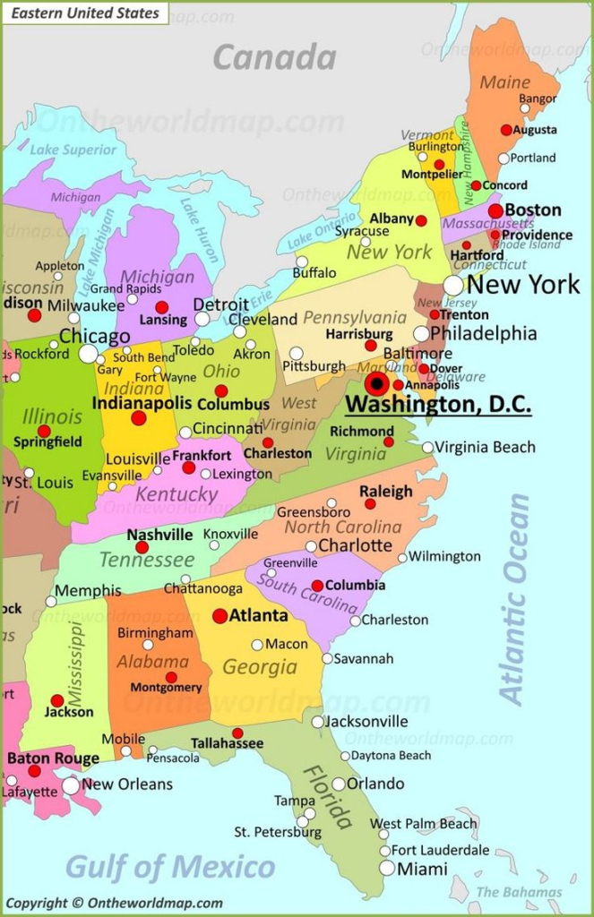 Map Of Eastern United States | States On The East Coast Of Usa Map