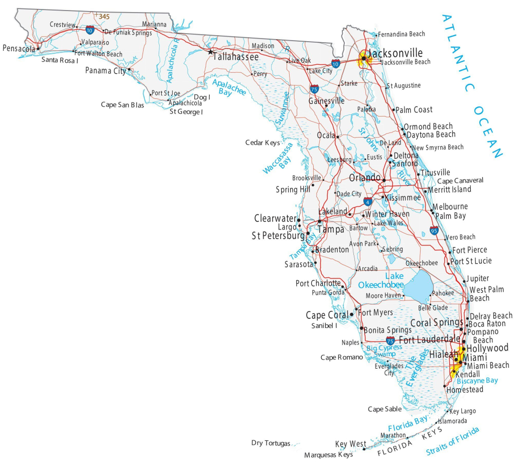 Map Of Florida - Cities And Roads - Gis Geography | Map of East Coast of Florida USA