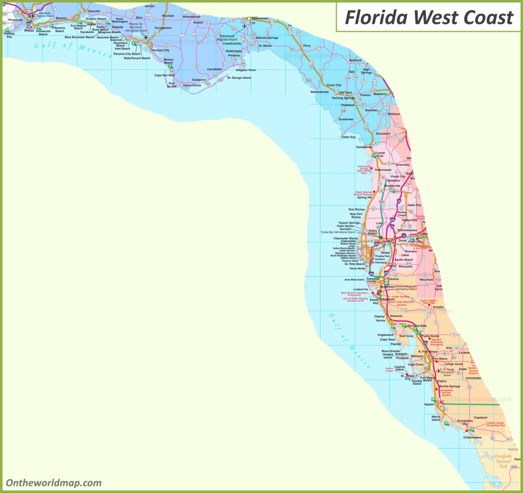 Map Of Florida West Coast - Florida Gulf Coast Map - Ontheworldmap | Map Of West Coast Of Florida Usa
