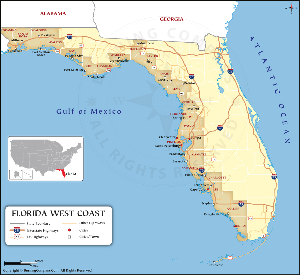 Map Of Florida West Coast, Florida West Coast Map | Map Of West Coast Of Florida Usa