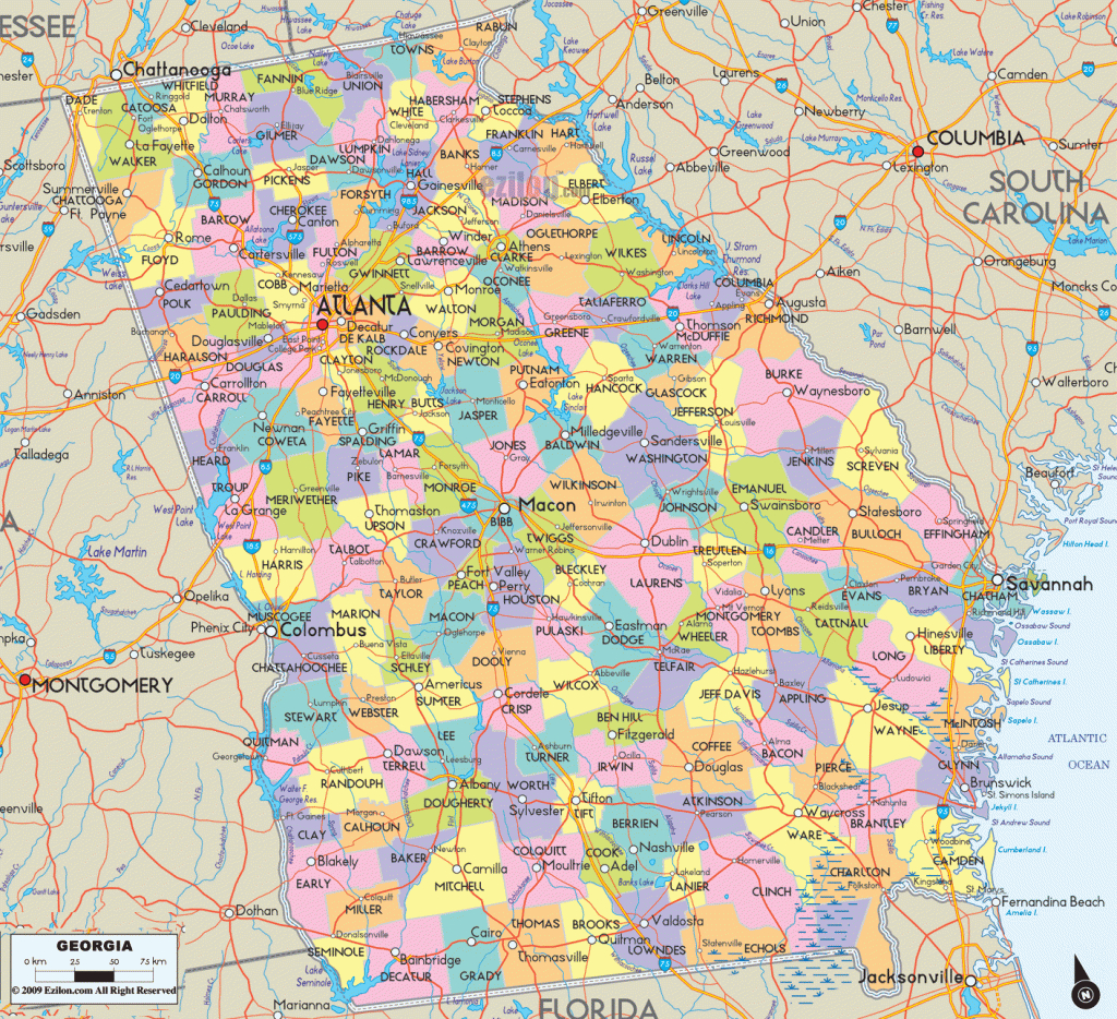 Map Of Georgia - Georgia Map With Cities, Counties And Roads | Map of Eastern Georgia USA