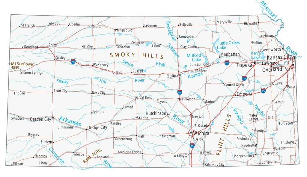 Map Of Kansas - Cities And Roads - Gis Geography | Map Of Usa Kansas City