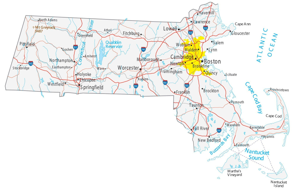 Map Of Massachusetts - Cities And Roads - Gis Geography | Road Map of Massachusetts USA