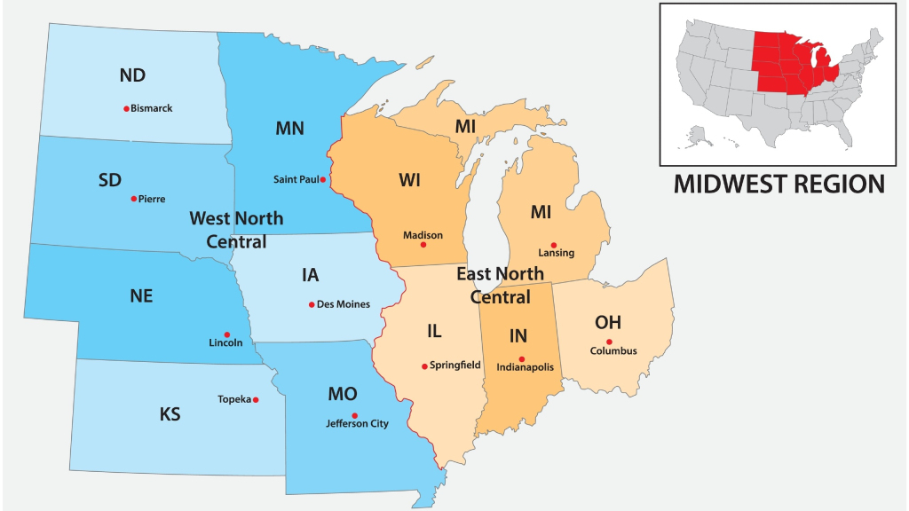 Map Of Midwest Us | Mappr | Map of North Central Region USA