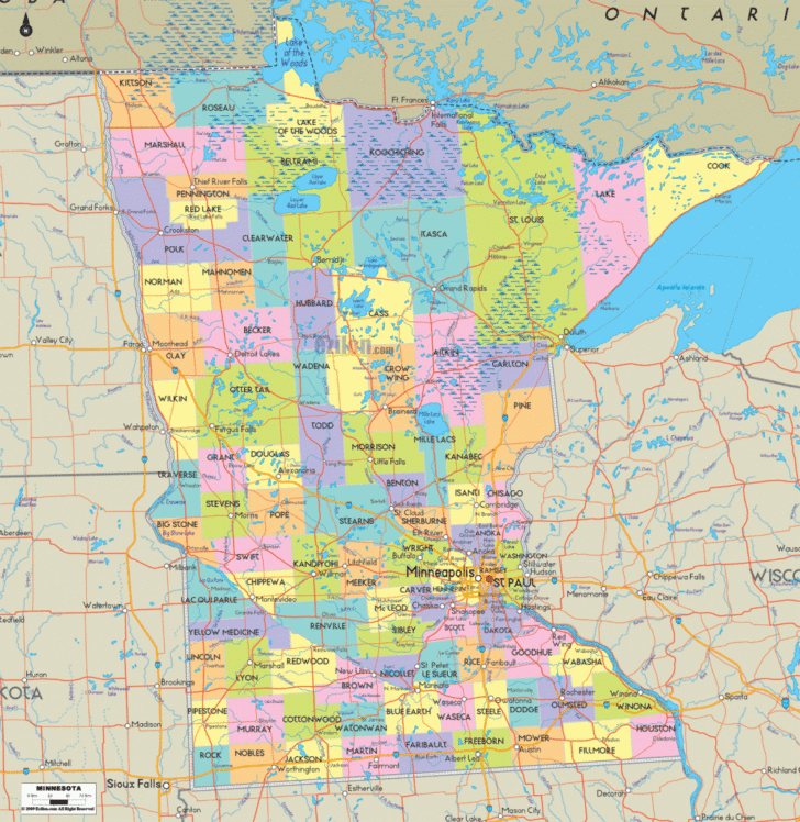 Road Map Of Minnesota Usa
