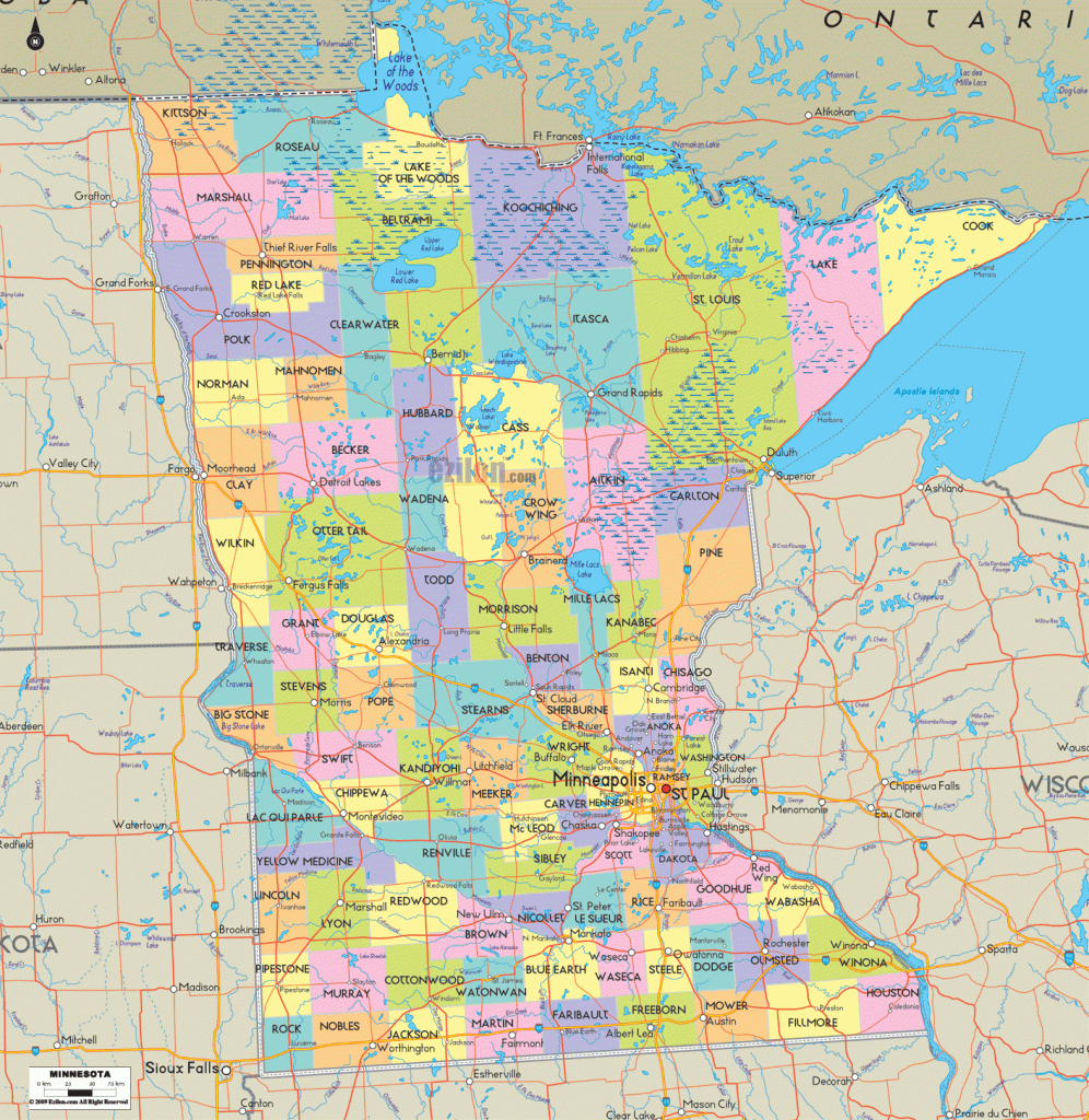 Map Of Minnesota Â€” Minnesota Map With Cities, Counties And Roads | Road Map Of Minnesota Usa