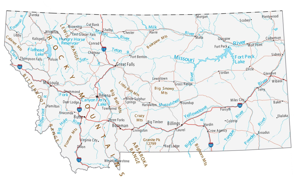 Map Of Montana - Cities And Roads - Gis Geography | Road Map of Montana USA