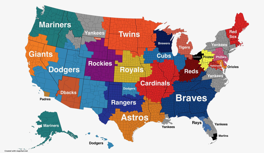 Map Of Most Searched Mlb Teams Across The Us : R/Baseball | Map of Baseball Teams in USA