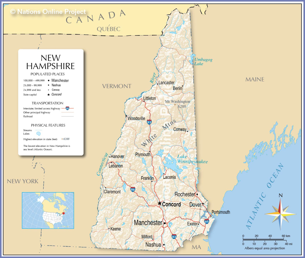 Map Of New Hampshire State, Usa - Nations Online Project | Map of New Hampshire USA