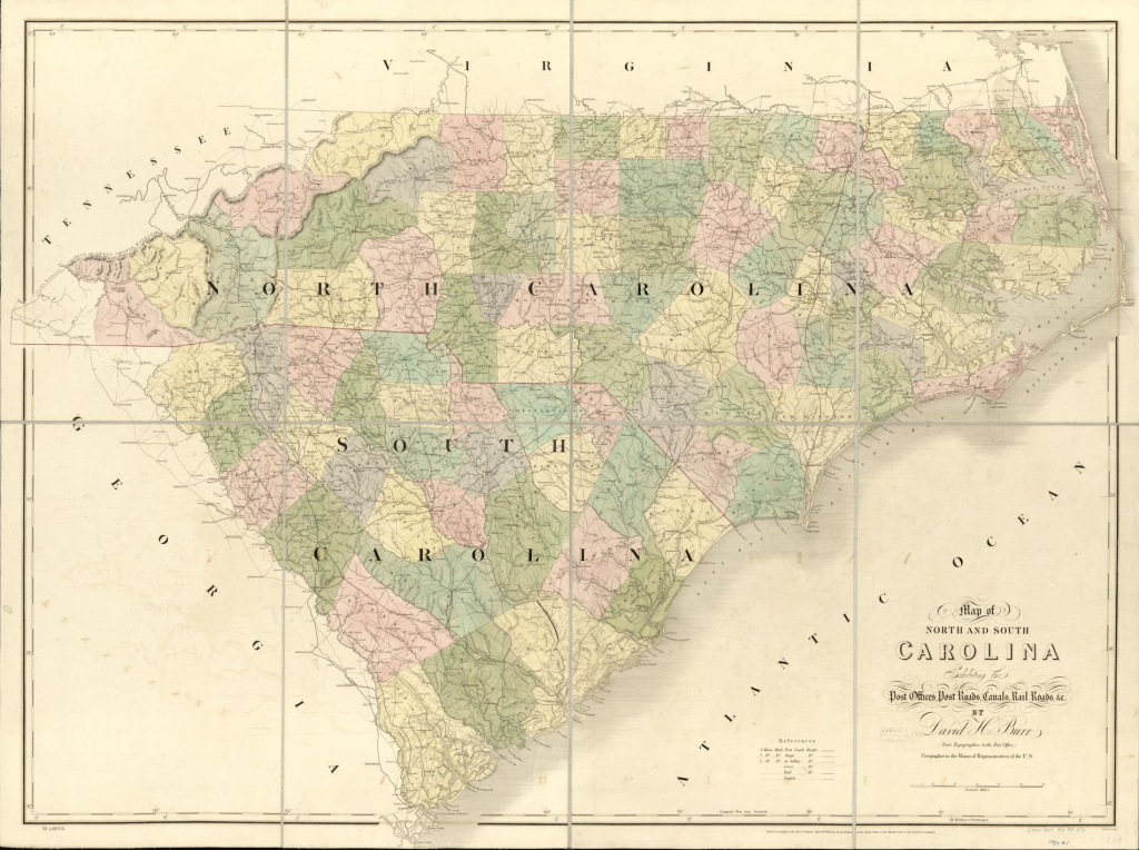 Map Of North And South Carolina Exhibiting The Post Offices Post | Map Of North And South Carolina Usa